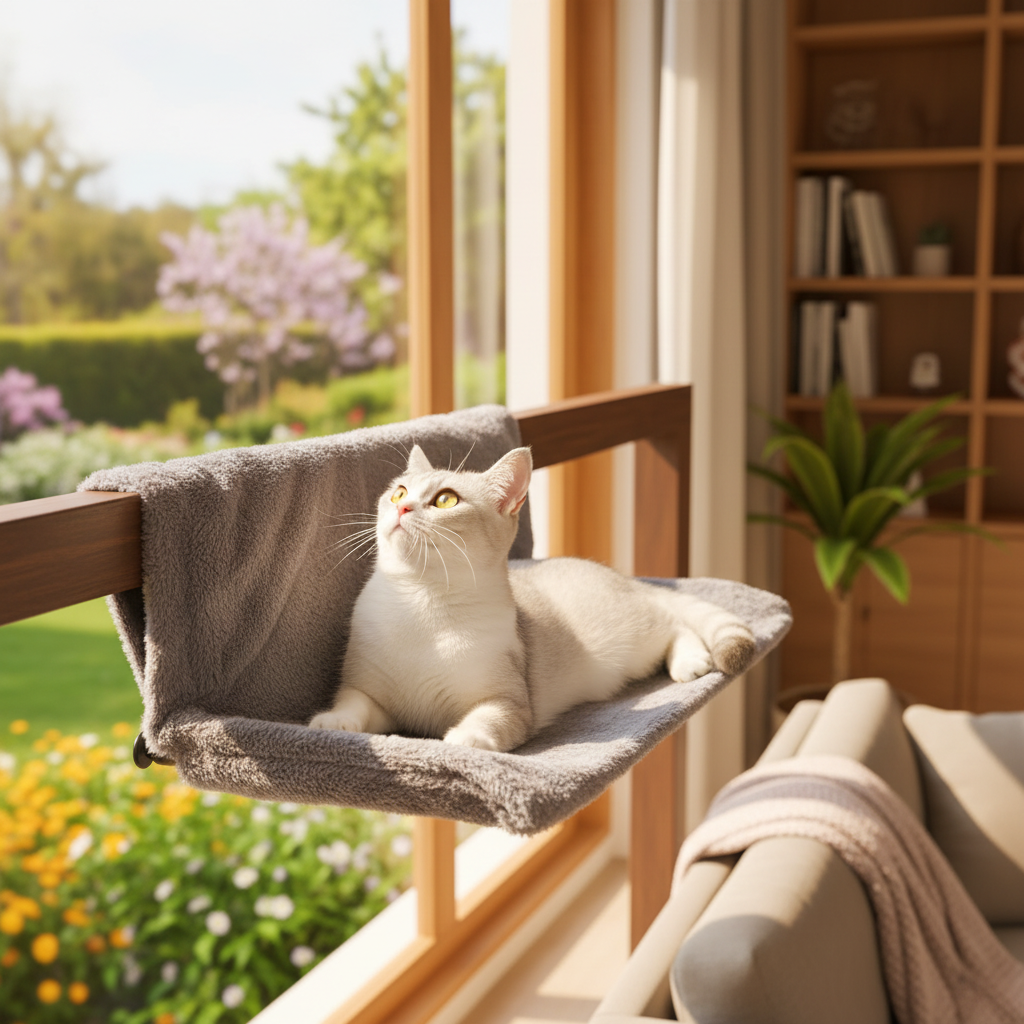 Premium Grey Faux Fur Cat Hammock