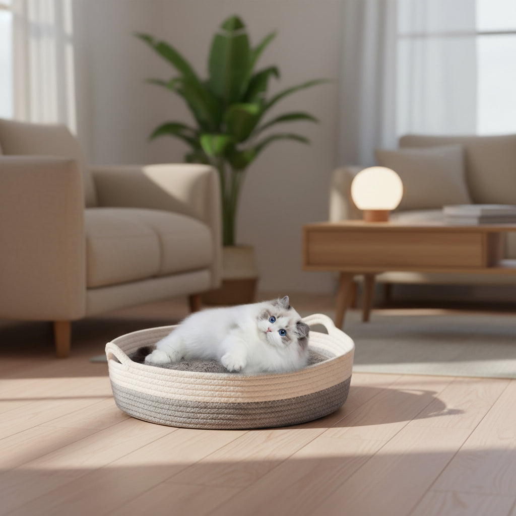 Cozy Round Pet Bed Basket with Cushion