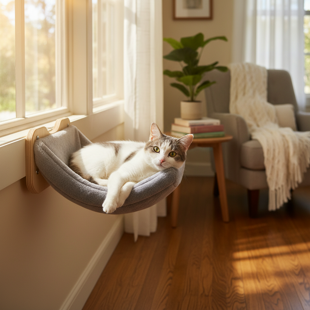 Premium Grey Faux Fur Cat Hammock