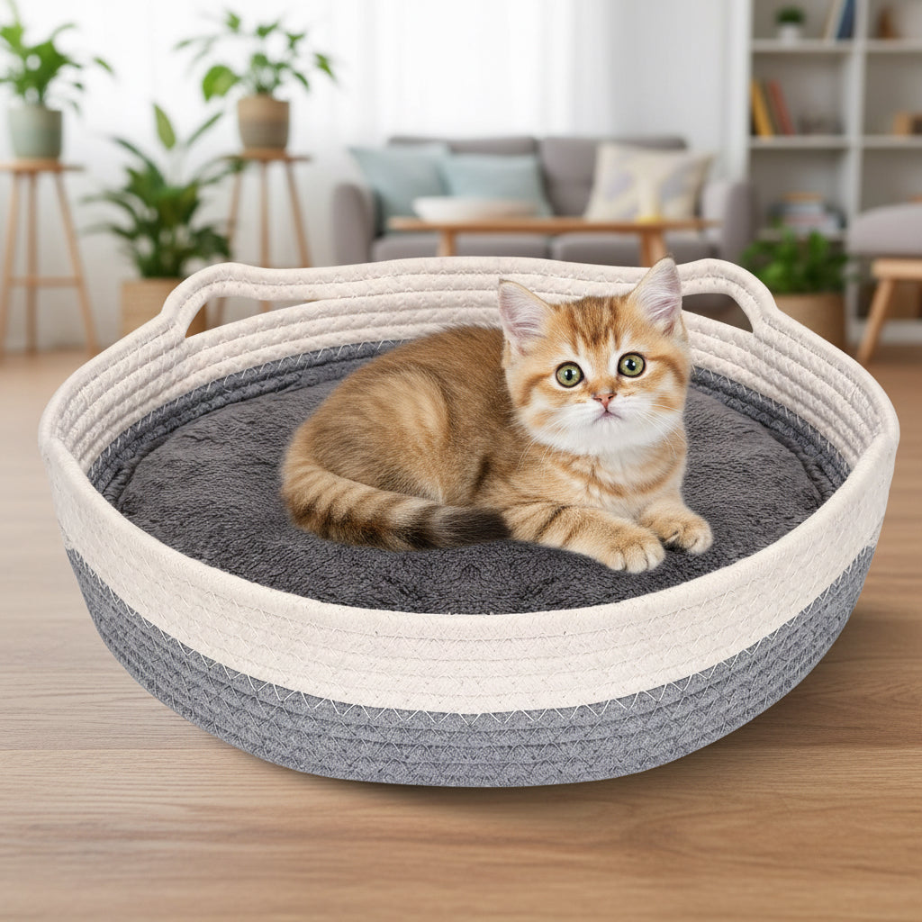 Cozy Round Pet Bed Basket with Cushion