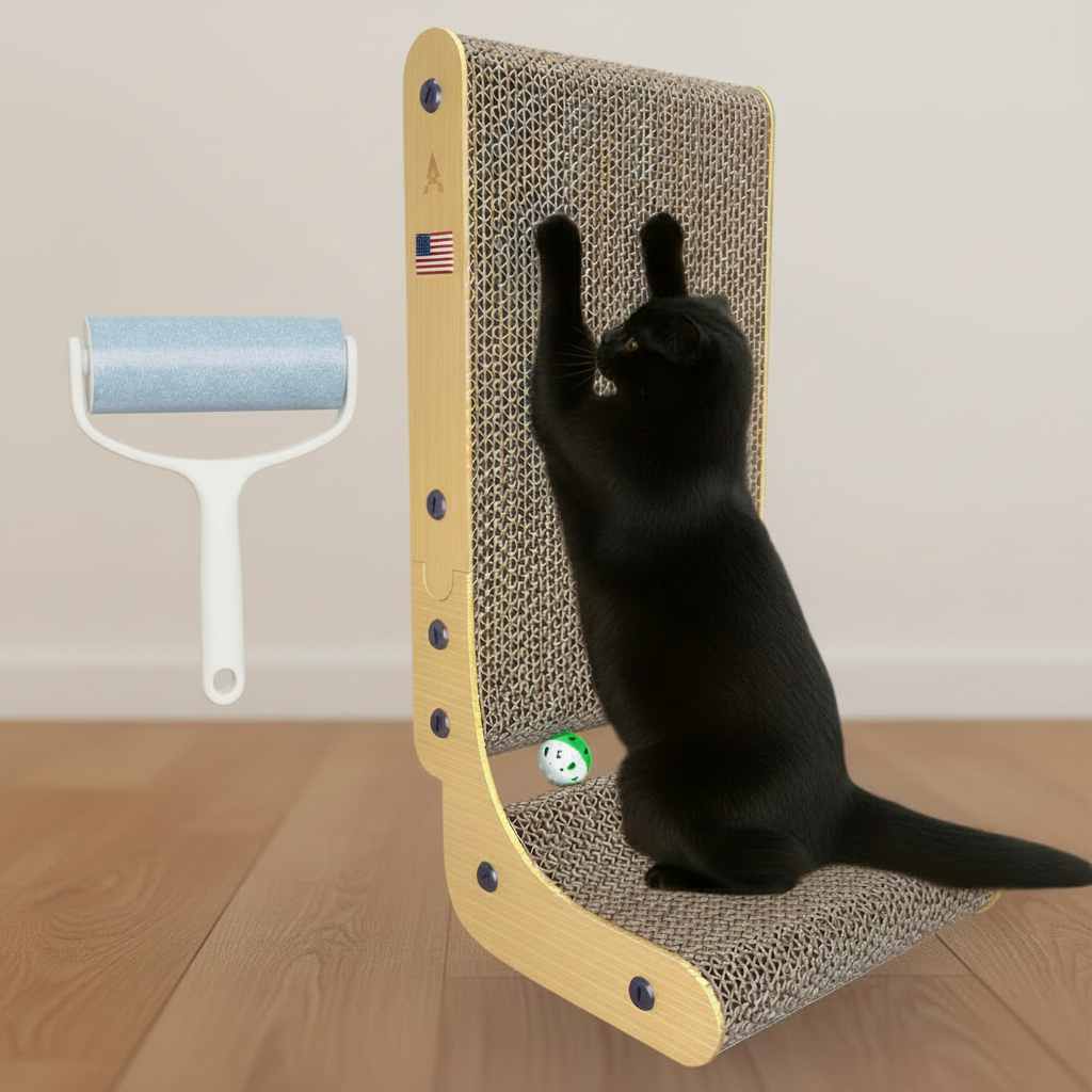 L-Shaped Cat Scratch Pad with Catnip & Toy Ball
