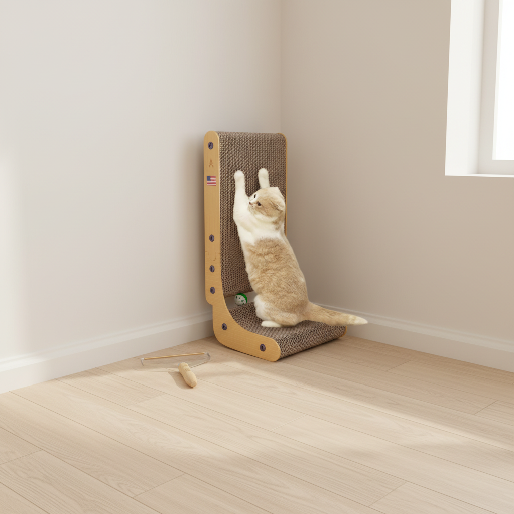 L-Shaped Cat Scratch Pad with Catnip & Toy Ball
